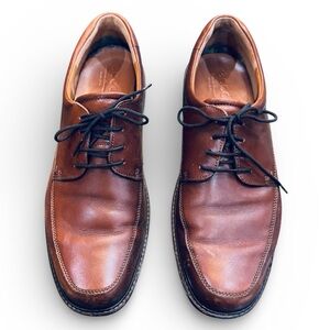 Ecco Holton Mens Sz Eu 47 US 13-13.5 Cognac Brown Leather Apron Toe Oxford Shoes